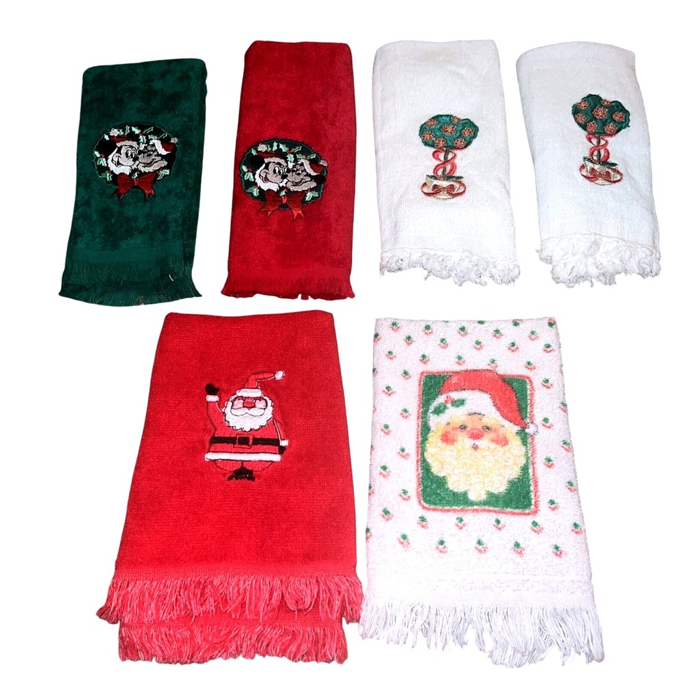 Lot Of 6 Mickey Minnie Mouse Christmas‎ Embroidered Vintage hand Towels disney